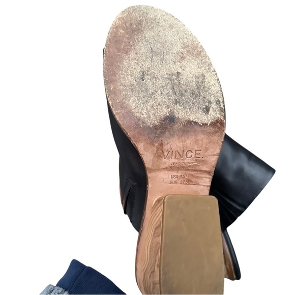 Vince Black Leather Mules with Wooden Block Heel - Picture 5 of 6